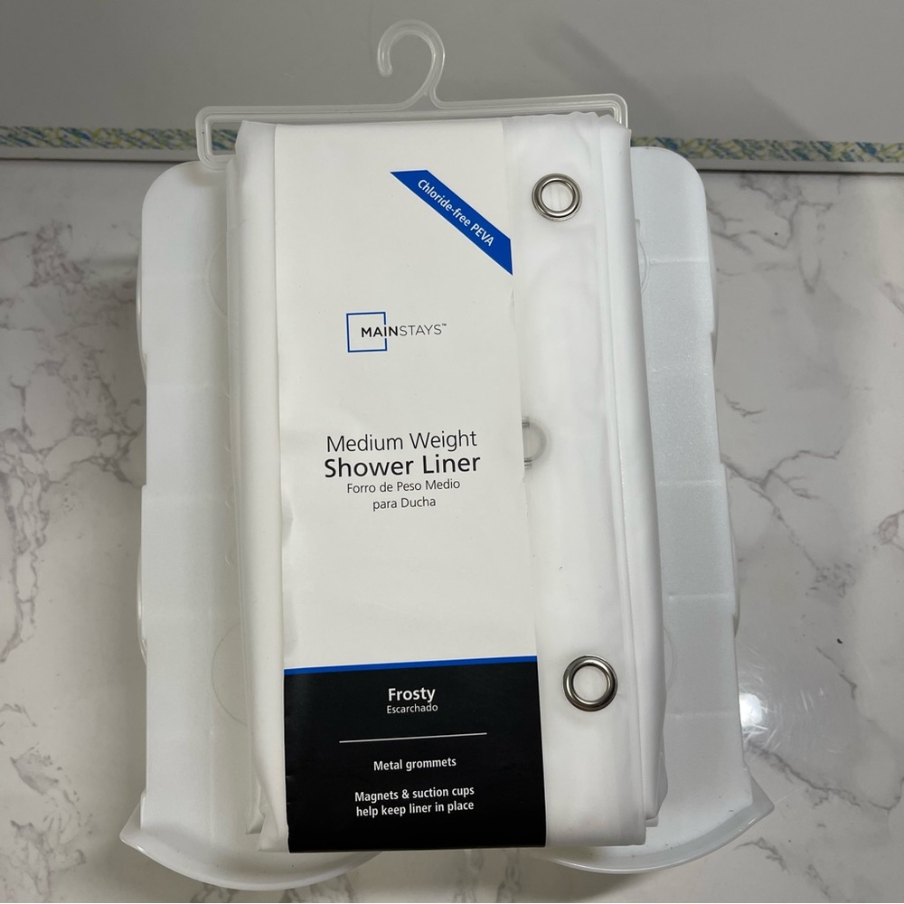 Shower Liner, Medium Weight, Frosty White, 70 x 70, Mainstay, New